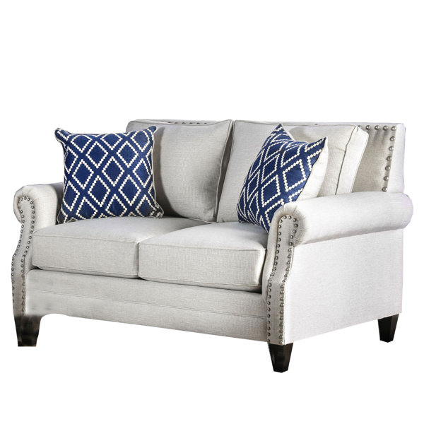 Benzara Fabric Upholstered Wooden Loveseat With Nailhead Trims Wayfair